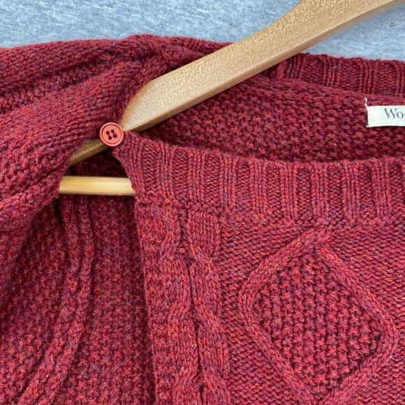 Woolovers Lambswool Cardigan Sweater Womens Small Maroon Long Fisherman Knit - Picture 10 of 13